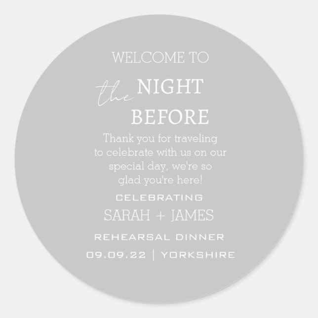 Sticker Rond Elégant gris la nuit avant le Merci Mariage (Devant)