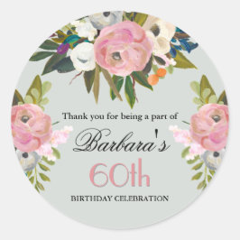 Sticker Rond Elegant Handpainted Floral 60th Birthday Welcome