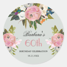 Sticker Rond Elegant Handpainted Floral 60th Birthday Welcome