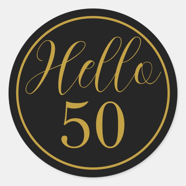 Sticker Rond Elegant Hello 50 Birthday Design (Devant)