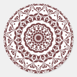 Sticker Rond Elégant Henna Bourgogne Mandala Enveloppe Sceau