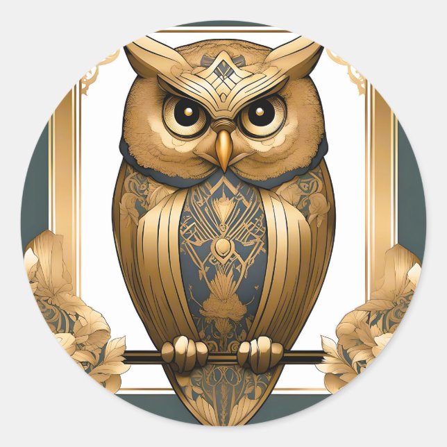 Sticker Rond Elégant hibou Art Déco (Devant)