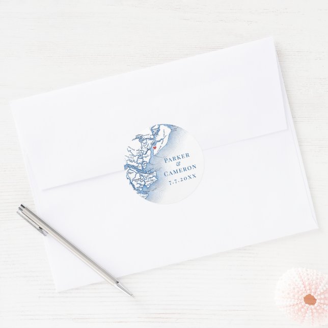 Sticker Rond Elégant Hilton Head SC Map Mariage Enveloppe Seals (Enveloppe)