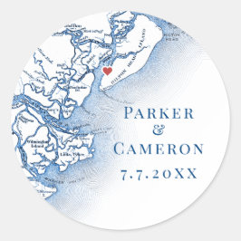 Sticker Rond Elégant Hilton Head SC Map Mariage Enveloppe Seals
