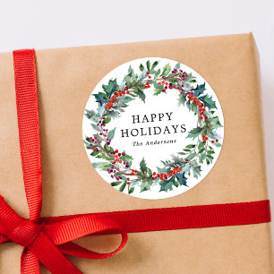 Sticker Rond Elegant Holly Berry Wreath