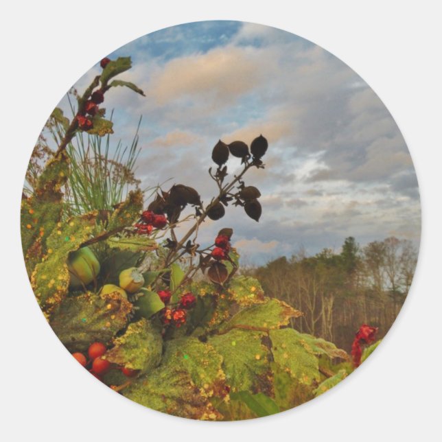 Sticker Rond Elegant Holly Christmas, (Devant)