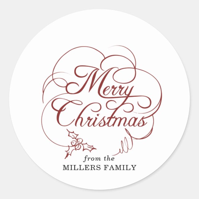 Sticker Rond Elegant Holly Joyeux Noël (Devant)