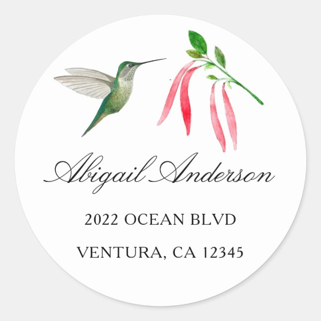 Sticker Rond Elegant Hummingbird Adresse (Devant)