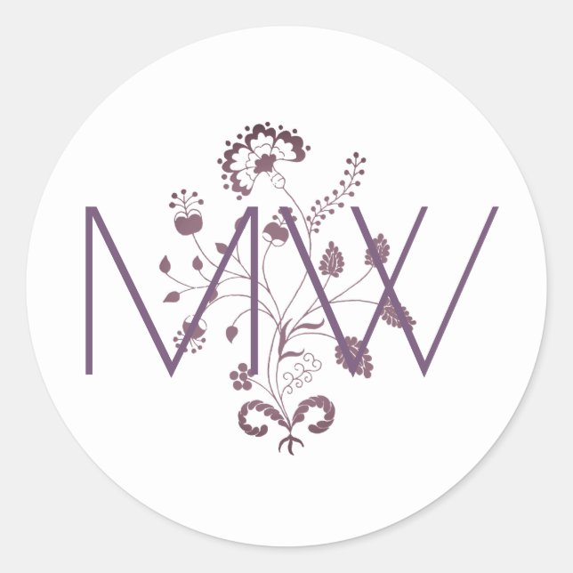 Sticker Rond Élégant Initiales Florales Monogramme Framboise (Devant)