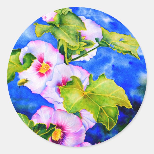 Sticker Rond Elégant jardin fleuri rose blanc aquarelle (Devant)