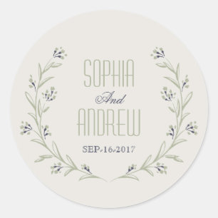 Sticker Rond Élégant jardin fleuri rustique mariage monogramme