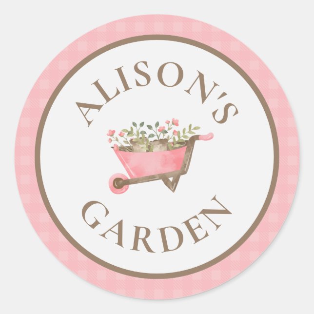 Sticker Rond Elégant Jardin rose En vichy aquarelle (Devant)