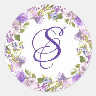 Sticker Rond Élégant joint d'enveloppe de monogramme royal viol