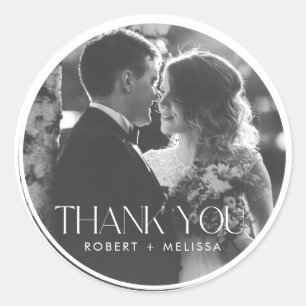 Sticker Rond Elégant jour de mariage Photo Merci Favor