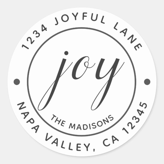 Sticker Rond Elegant Joy Round Return Adresse (Devant)