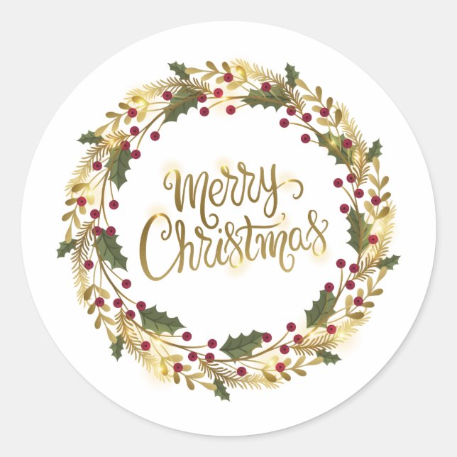 Sticker Rond Élégant Joyeux Noël Floral | Sceau à coller (Devant)