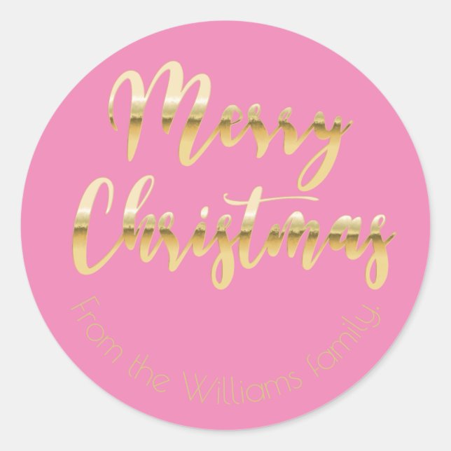 Sticker Rond Elégant Joyeux Noël or métallique look rose (Devant)