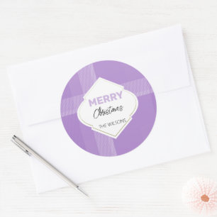 Sticker Rond Elégant Joyeux Noël Tartan Lilac Violet