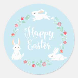 Sticker Rond Elégant lapin de Pâques Floral   Sceau à coller