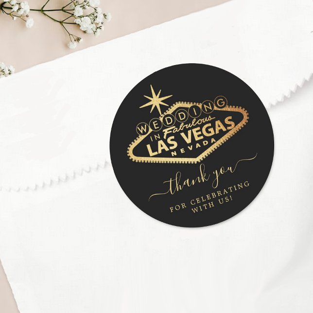 Sticker Rond Elégant Las Vegas Destination Merci de mariage (Créateur téléchargé)