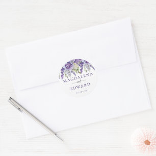 Sticker Rond Élégant Lavande violette Rose Mariage floral
