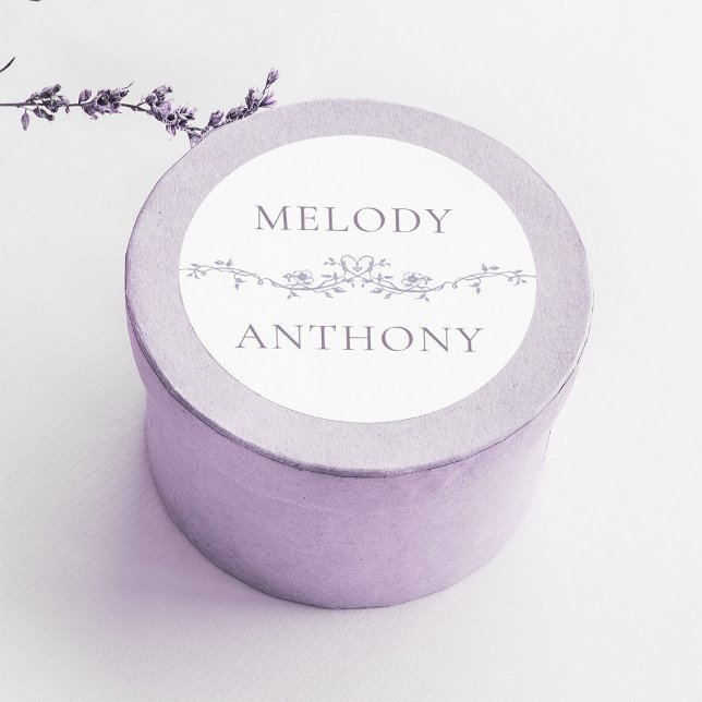 Sticker Rond Elegant Lavender Floral Border Monograms (Créateur téléchargé)