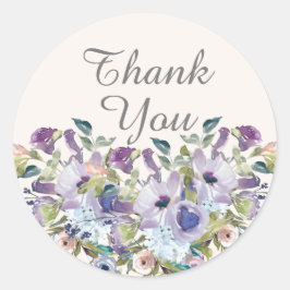 Sticker Rond Elégant Lilac Blue Floral Quinceañera Merci