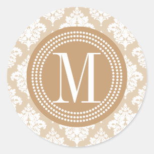 Sticker Rond Elégant Linge Beige Damas Personnalisé