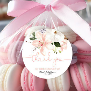 Sticker Rond Élégant lis floral rougissant merci