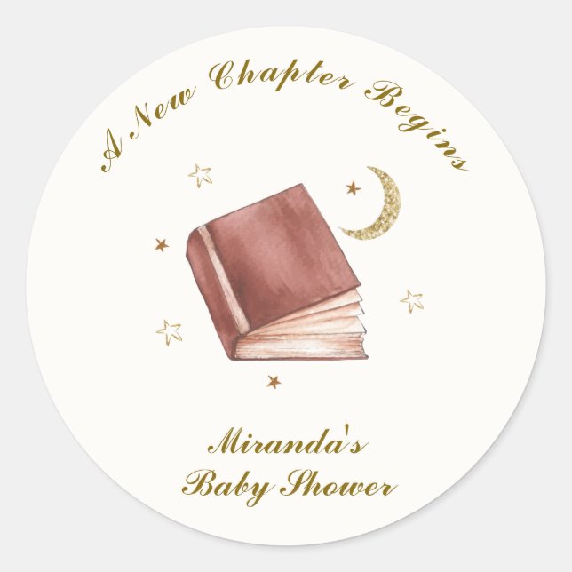 Sticker Rond Elégant livre Boho Moon Star Baby shower (Devant)