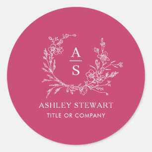 Sticker Rond Élégant Logo Monogramme Design Moderne Rose Chaud