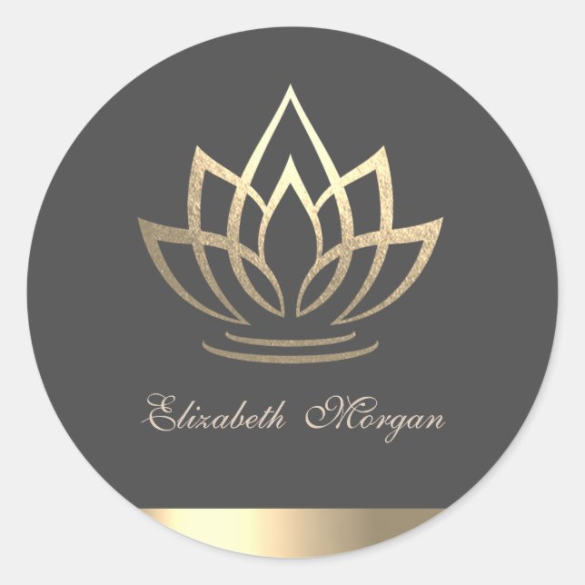 Sticker Rond Elégant Lotus Or, Yoga (Devant)