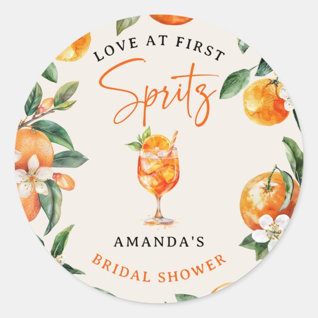 Sticker Rond Elegant Love at First Spritz' Shower de Mariage  (Devant)
