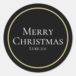 Sticker Rond Élégant Luke 2:11 Black Gold Noël