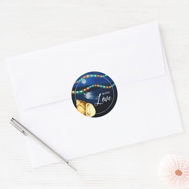Sticker Rond Elégant Lune Plage Mariage Faveur (Enveloppe)