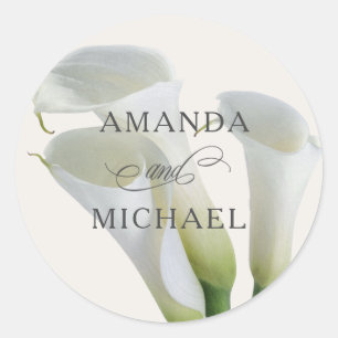 Sticker Rond Élégant Lys Calla Blanc Personnalisé