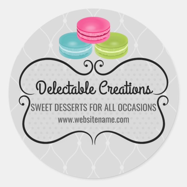 Sticker Rond Élégant Macaron Boulangerie Cachet (Devant)