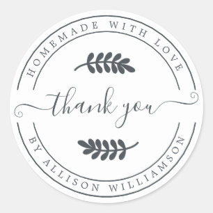 Sticker Rond Elégant Maison faite avec amour noir Merci blanc