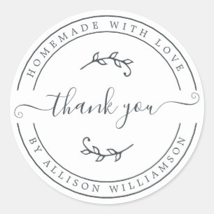 Sticker Rond Elégant Maison faite avec amour noir Merci blanc