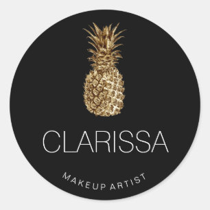 Sticker Rond Élégant maquillage noir d'ananas en or moderne