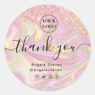 Sticker Rond élégant marbre rose chic or parties scintillant cl