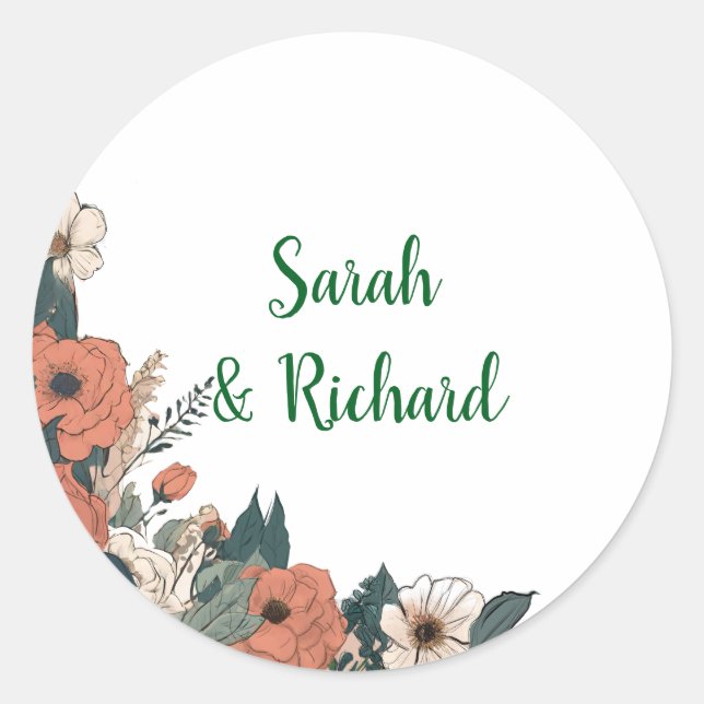 Sticker Rond Elégant Mariage à enveloppe ronde blanche (Devant)