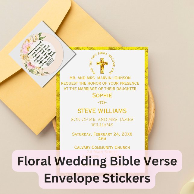 Sticker Rond Élégant Mariage Bible Verse Genèse Frontière Flora (Créateur téléchargé)