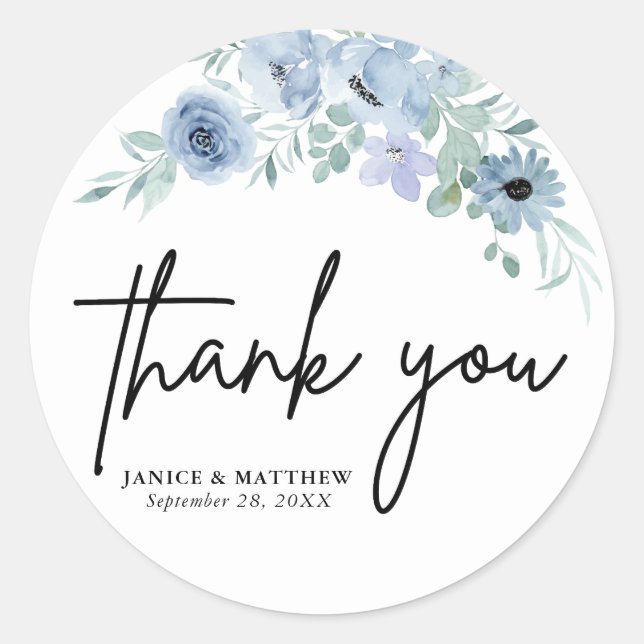 Sticker Rond Elégant Mariage bleu bleu bleu bleu floral (Devant)