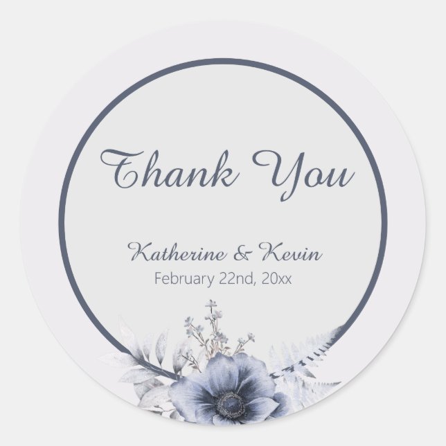Sticker Rond Elégant Mariage bleu bleu bleu bleu floral (Devant)