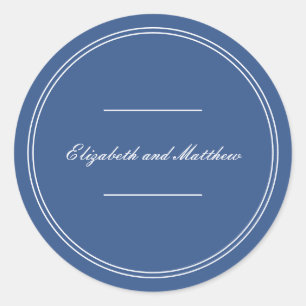 Sticker Rond Élégant Mariage Bleu Classique Simple