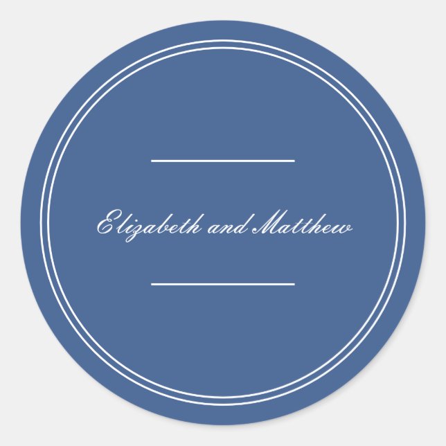 Sticker Rond Élégant Mariage Bleu Classique Simple (Devant)