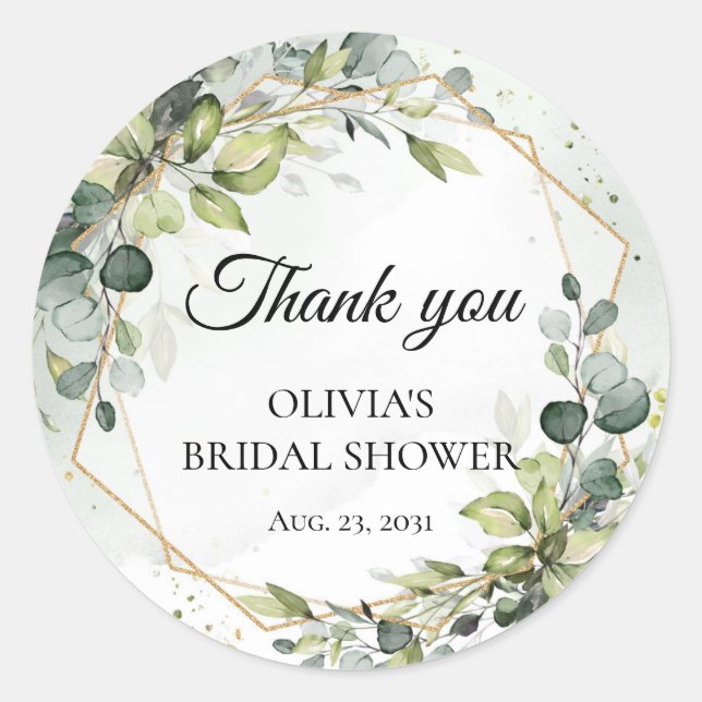 Sticker Rond Élégant mariage bohème aquarelle eucalyptus vert (Devant)