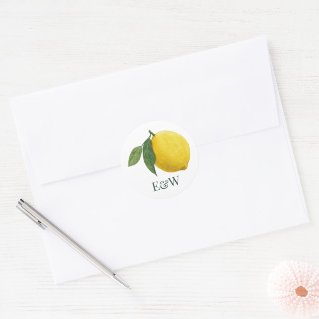Sticker Rond Élégant Mariage botanique de citron (Enveloppe)