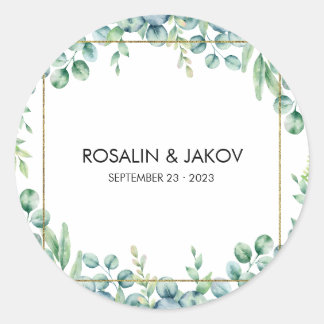 Sticker Rond Élégant Mariage Botanique de Verdure
